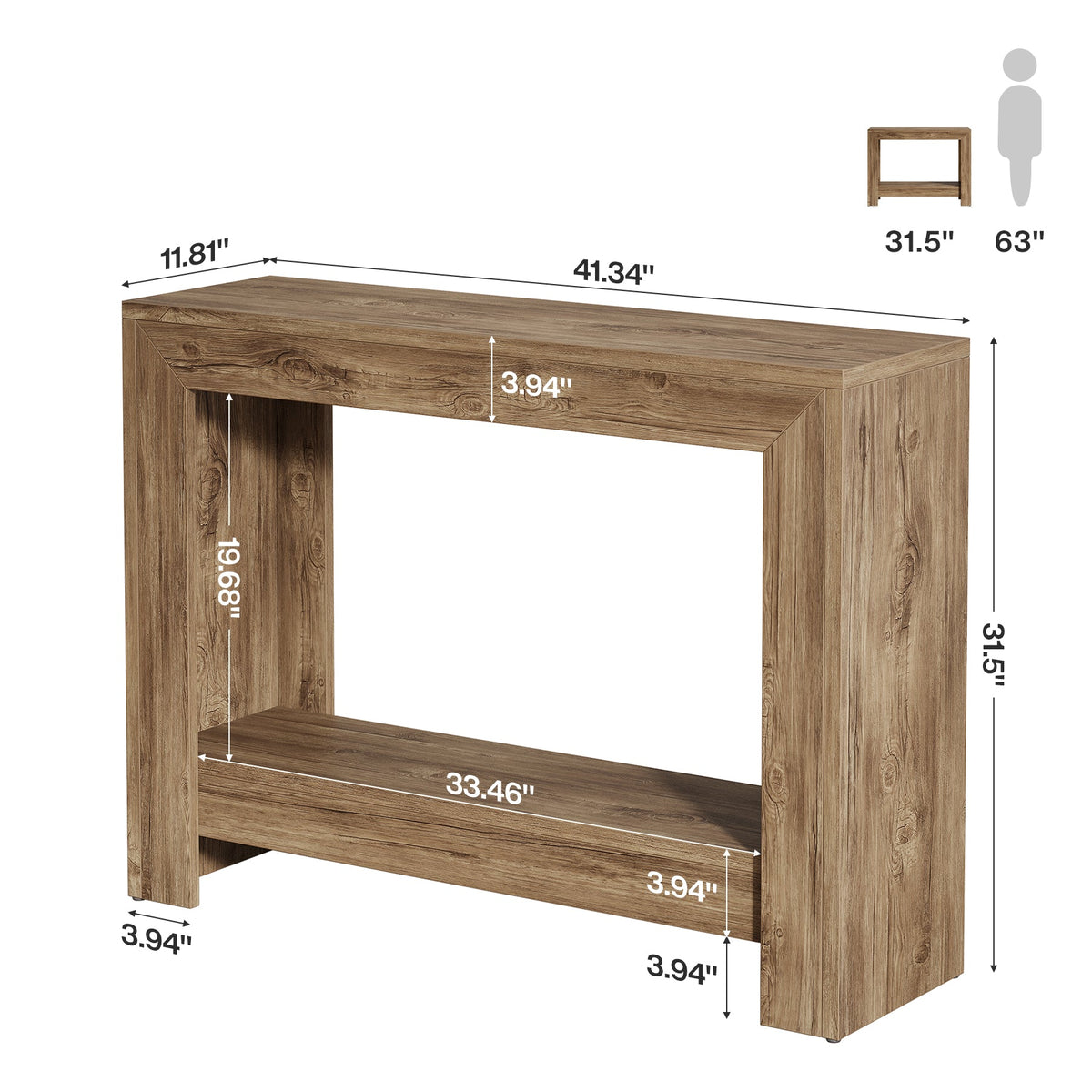 41.3-Inch Narrow Console Table with Storage Shelves, Farmhouse Hallway and Sofa Table