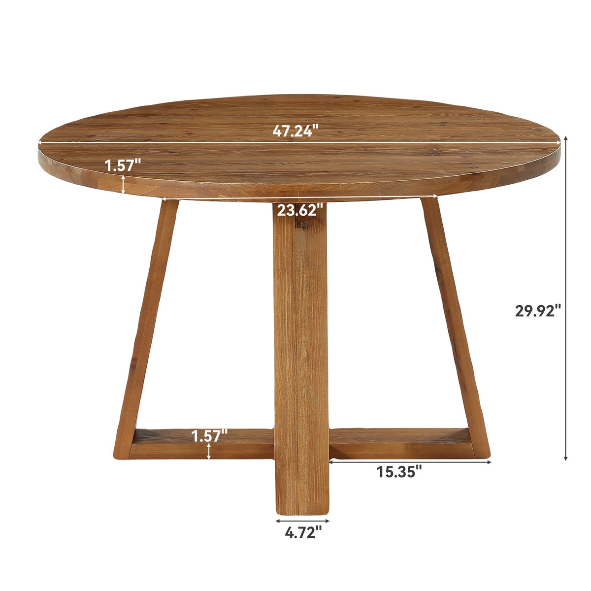 47.2 Inch Solid Wood Round Dining Table for 4, Farmhouse Kitchen Table with Trestle Base