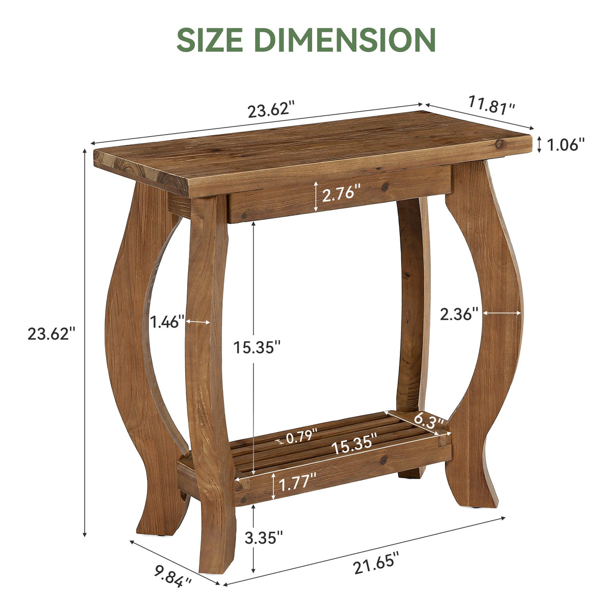 23.6 Inch Narrow Side Table with Curved Legs, Solid Wood End Table for Small Spaces