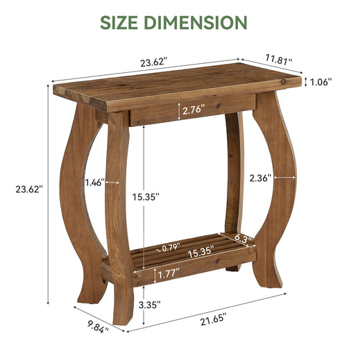 23.6 Inch Narrow Side Table with Curved Legs, Solid Wood End Table for Small Spaces
