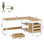 59" L-Shaped Desk, Reversible Corner Computer Desk with Drawers and Shelves