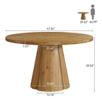 47.24-Inch Solid Wood Conference Table, Rustic Round Meeting Table with Pedestal Base for Office