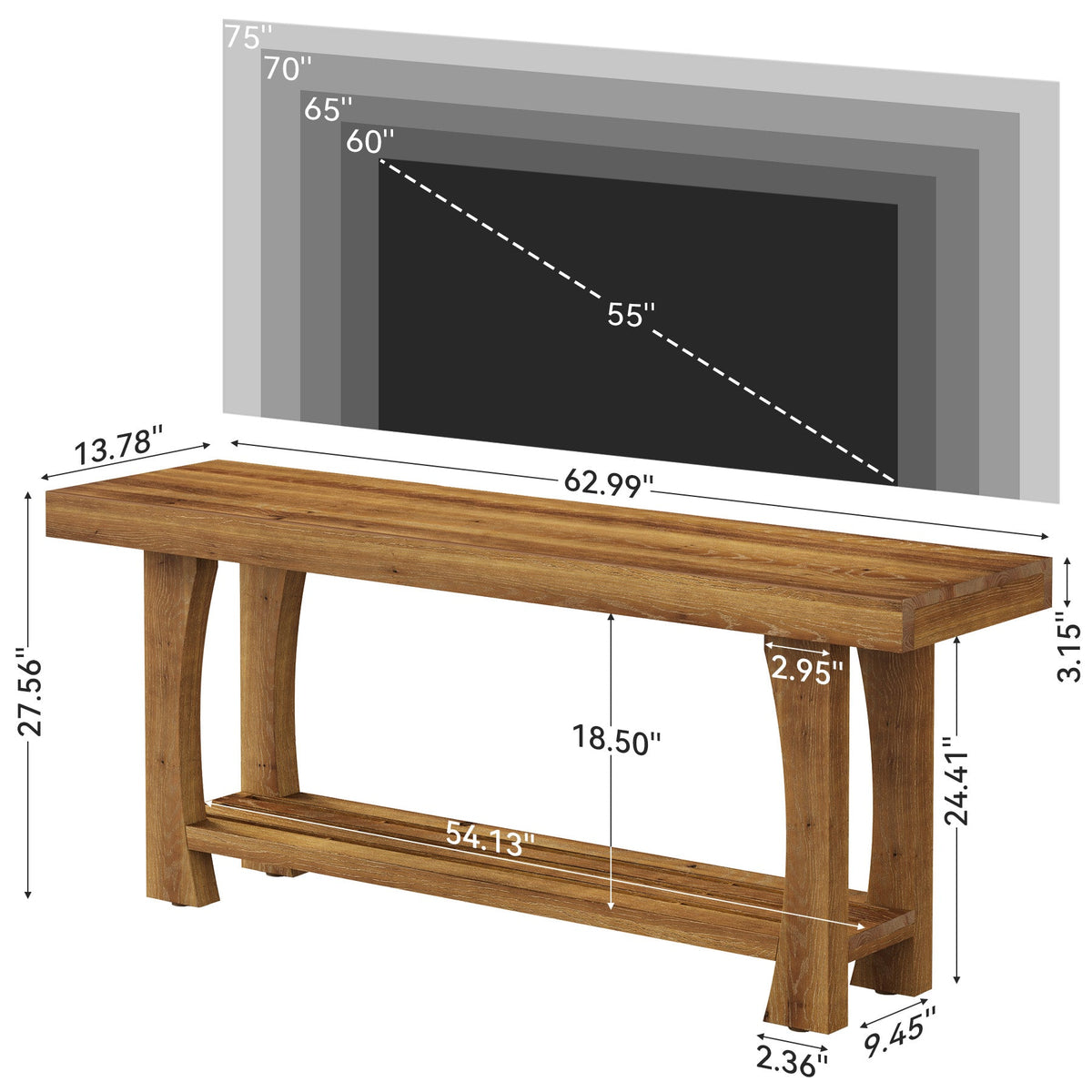 Solid Wood TV Stand for TVs up to 70 Inch, Farmhouse Media Console with Slatted Shelf