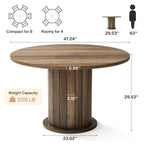 47.24-Inch Round Dining Table with Pedestal Base, Farmhouse Kitchen Table for 4 to 6 People