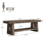 63-Inch Solid Wood Farmhouse Bench with 2-Tier Open Shoe Storage