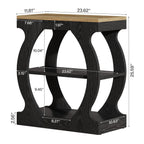 23.6 Inch Narrow End Table with 3-Tier Storage, Wooden Side Table with Curved Frame