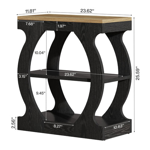 23.6 Inch Narrow End Table with 3-Tier Storage, Wooden Side Table with Curved Frame