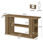 63-Inch Farmhouse Console Table with 3-Tier Storage Shelves and Wide Panel Supports, Narrow Sofa Table for Living Room Hallway and Foyer