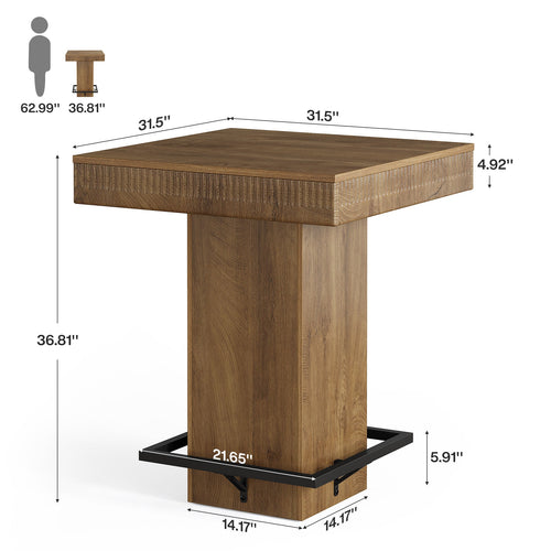 31.5-Inch Square Bar Table with Metal Footrest, Industrial Pub Table for Small Kitchens
