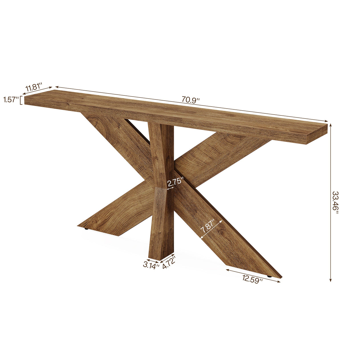 70.9-Inch Console Table, Farmhouse Sofa Table with Wooden Geometric Base for Entryway