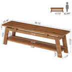 55-Inch Solid Wood Shoe Storage Bench with Lower Shelf, Farmhouse Entryway Seating for Hallway