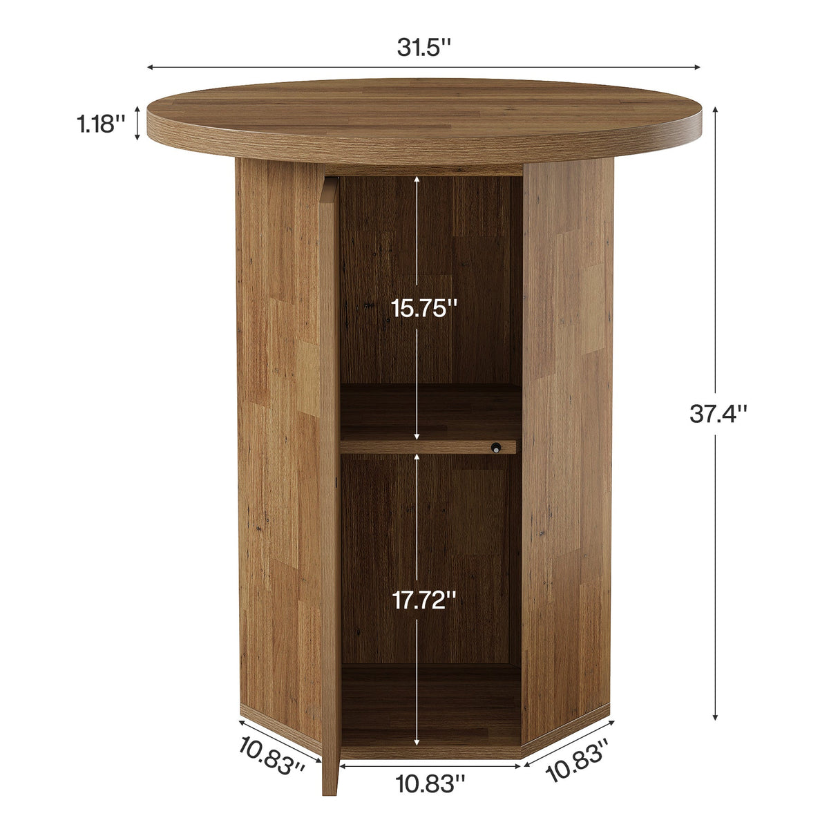 31.5-Inch Round Bar Table, Wood Pub Table with 2-Tier Hidden Storage for Home Bar