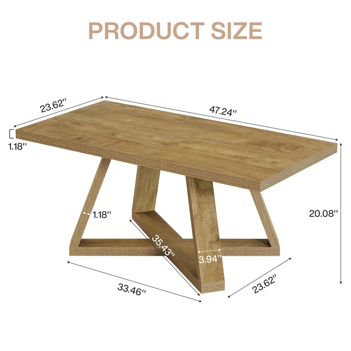 47" Rectangle Coffee Table, Farmhouse Wooden Accent Table for Small Spaces