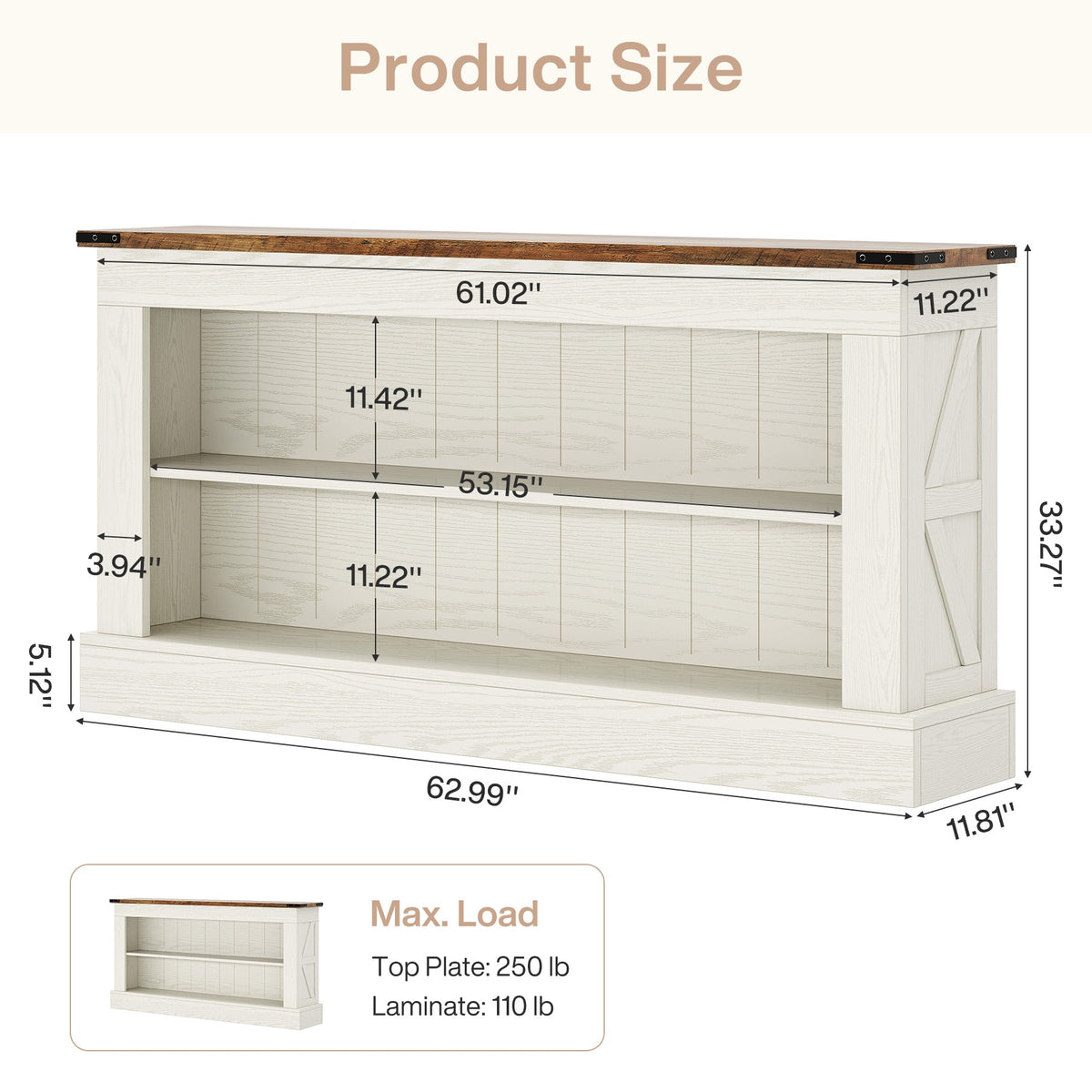 63-Inch Modern Farmhouse TV Stand with Storage, White Media Console for Living Room