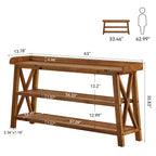 63-Inch Solid Wood Console Table with X-Frame, 3-Tier Hallway Table for Living Room