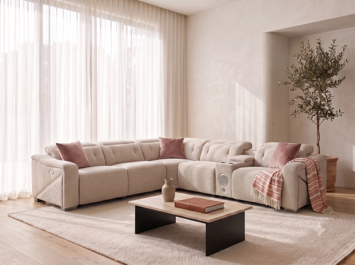 Ohio Electric Recliner Sofa Large Corner Beige