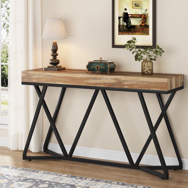 55-Inch Farmhouse Console Table, Rustic Sofa Table Wood Entryway Table