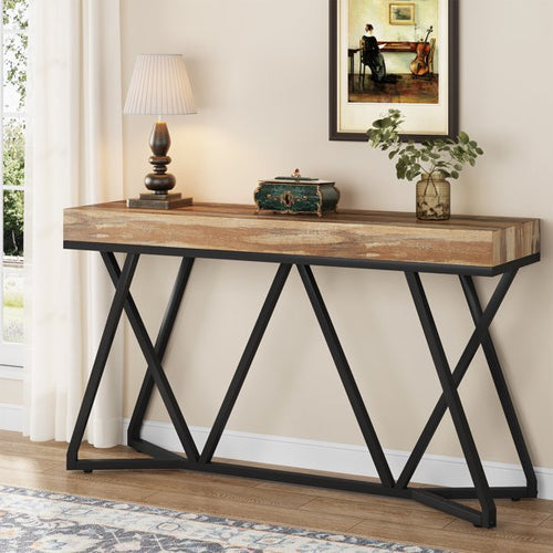 55-Inch Farmhouse Console Table, Rustic Sofa Table Wood Entryway Table