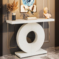 Modern Console Table 40" Wood Sofa Table with Geometric Base #Colour_White
