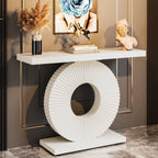 Modern Console Table 40" Wood Sofa Table with Geometric Base #Colour_White