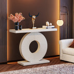 Modern Console Table 40" Wood Sofa Table with Geometric Base #Colour_White