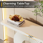 Modern Console Table 40" Wood Sofa Table with Geometric Base #Colour_White
