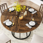 Round Dining Table for 4 People, 47.2" Kitchen Dinner Table with Metal Base