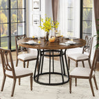 Round Dining Table for 4 People, 47.2" Kitchen Dinner Table with Metal Base