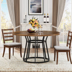 Round Dining Table for 4 People, 47.2" Kitchen Dinner Table with Metal Base