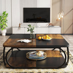Square Coffee Table, 39" Central Cocktail Table with 2 - Tier Shelves