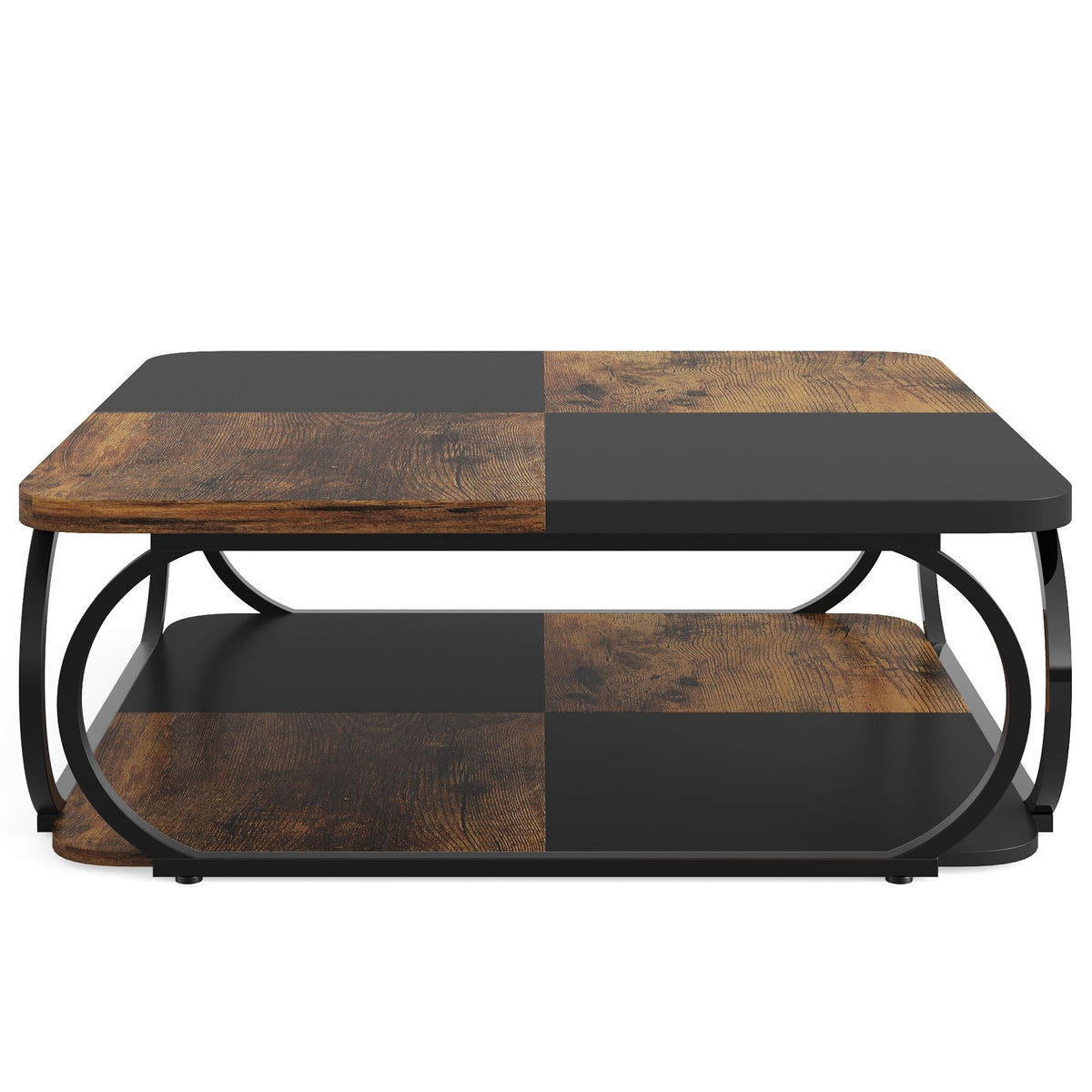 Square Coffee Table, 39" Central Cocktail Table with 2 - Tier Shelves
