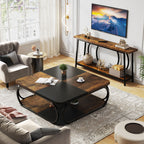 Square Coffee Table, 39" Central Cocktail Table with 2 - Tier Shelves