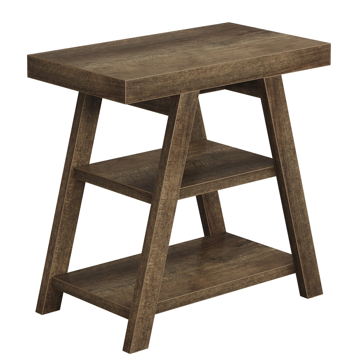 Wood End Table, 3 - Tier Sofa Side Table with Storage Shelf