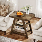 Wood End Table, 3 - Tier Sofa Side Table with Storage Shelf
