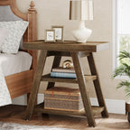 Wood End Table, 3 - Tier Sofa Side Table with Storage Shelf
